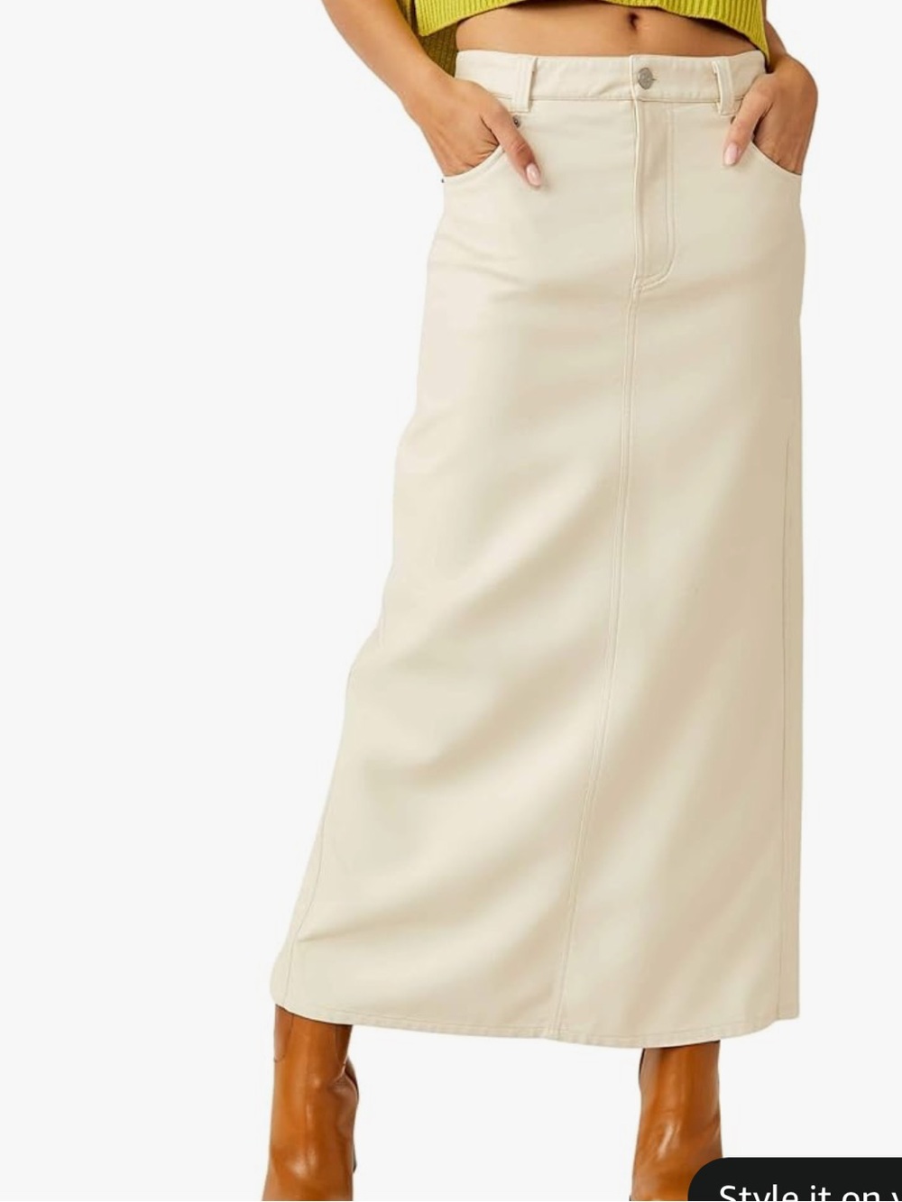 Free People Ivory Maxi Skirt with Front Pockets